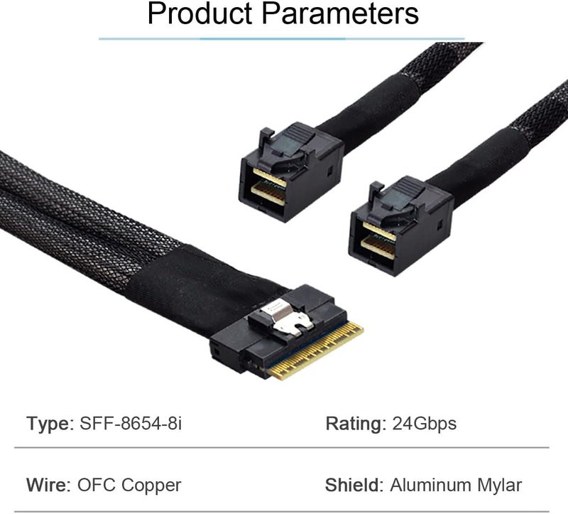 Cablecc PCI-E Ultraport Slimline SAS Slim 4.0 SFF-8654 8i 74pin to Dual SFF-8643 4i Mini SAS HD Cable PCI-Express - Image 4